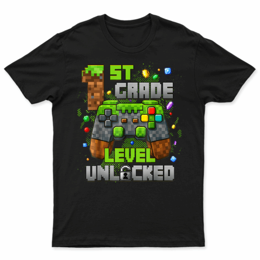 1St Grade Level Unlocked Video Gamer Pixel Back To School T Shirt