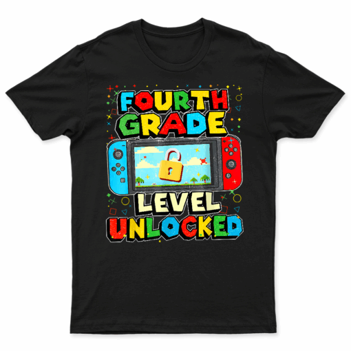 4Th Grade Level Unlocked Funny Gamer Boys Back To School T Shirt