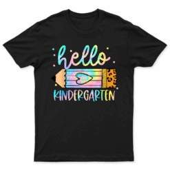 Back To School Hello Kindergarten Leopard Tie Dye Pencil Kid T Shirt