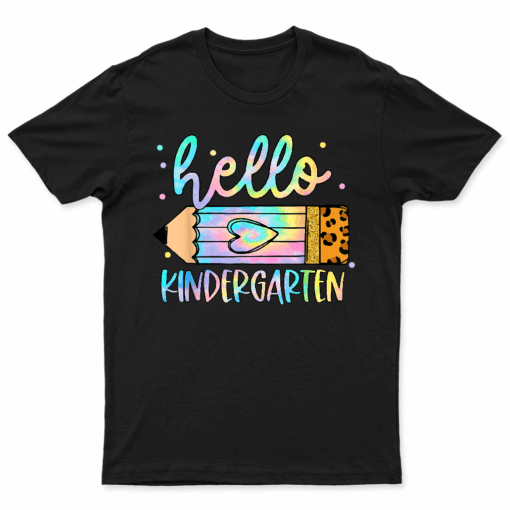 Back To School Hello Kindergarten Leopard Tie Dye Pencil Kid T Shirt