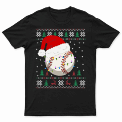 Baseball Christmas Ugly Sweater Funny Santa Sport Men Kids T Shirt