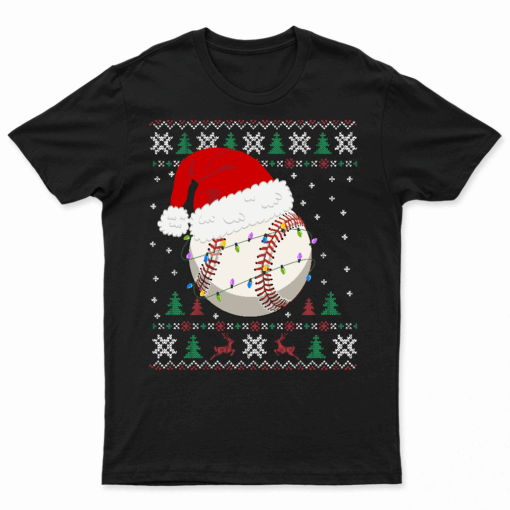 Baseball Christmas Ugly Sweater Funny Santa Sport Men Kids T Shirt