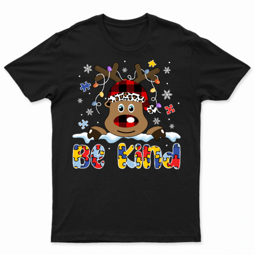 Be Kind Reindeer Red Plaid Puzzle Autism Awareness Christmas T Shirt