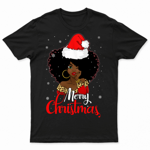 Black African Girl American Melanin Christmas Santa Hat T Shirts