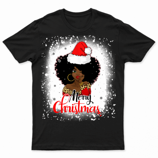 Black African Girl American Melanin Christmas Santa Hat Xmas T Shirt