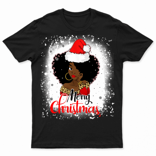 Black African Girl American Melanin Christmas Santa Hat Xmas TShirt