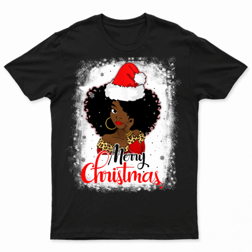Black African Girl American Melanin Christmas Santa Hat Xmas TShirts