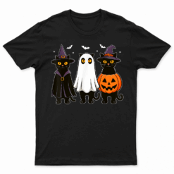 Black Cat Ghost Witch Halloween Costume Men Women Kids T Shirt