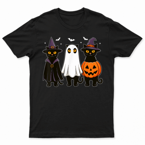 Black Cat Ghost Witch Halloween Costume Men Women Kids T Shirt