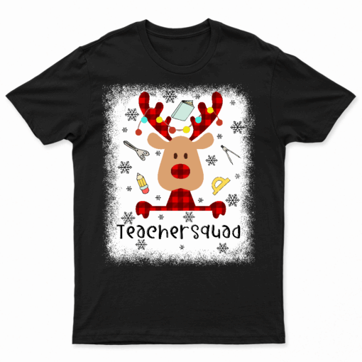 Bleached Teacher Squad Reindeer Funny Teacher Christmas Xmas T Shirt