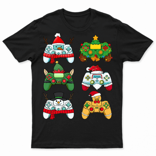 Boys Christmas Shirt Santa Gaming Controllers Gamer Xmas Tee