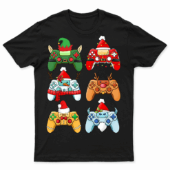 Boys Christmas Shirt Santa Gaming Controllers Gamer Xmas Tees