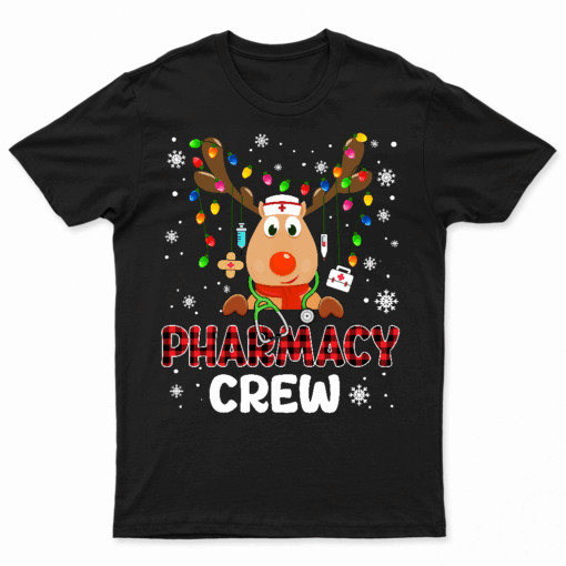 Buffalo Plaid Reindeer Pharmacy Crew Squad Pharmacist Christmas Tee