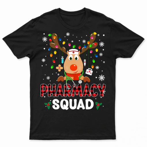 Buffalo Plaid Reindeer Pharmacy Squad Pharmacist Christmas Teea