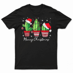 Cactus Christmas Xmas Trees Lights Santa Hat Cactus Lovers T Shirt