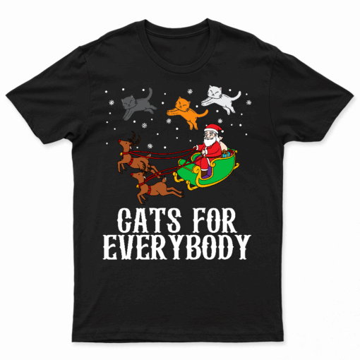 Cats For Everybody Christmas Cat Funny Xmas Women Santa Tee