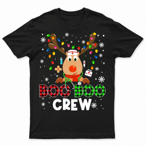 Christmas Boo Boo Crew Reindeer Nurse Buffalo Plaid Nurse T Shirt