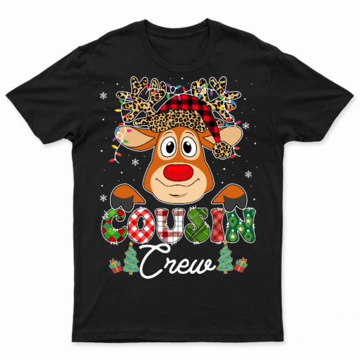 Christmas Cousin Crew Reindeer Santa Hat Lights Kid Tees
