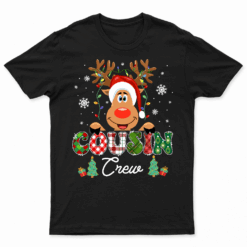 Christmas Cousin Crew Reindeer Santa Hat Lights Kids Teens T Shirt