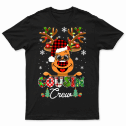 Christmas Cousin Crew Reindeer Santa Hat Lights Kids Teens Teee