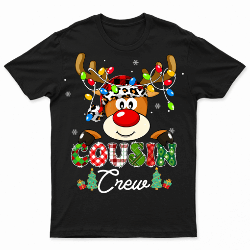 Christmas Cousin Crew Reindeer Santa Hat Lights Kids Teens Ts