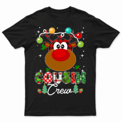 Christmas Cousin Crew Reindeer Santa Hat Lights Kids Teens Tshirt