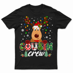 Christmas Cousin Crew Reindeer Santa Hat Lights Kids Tshrits
