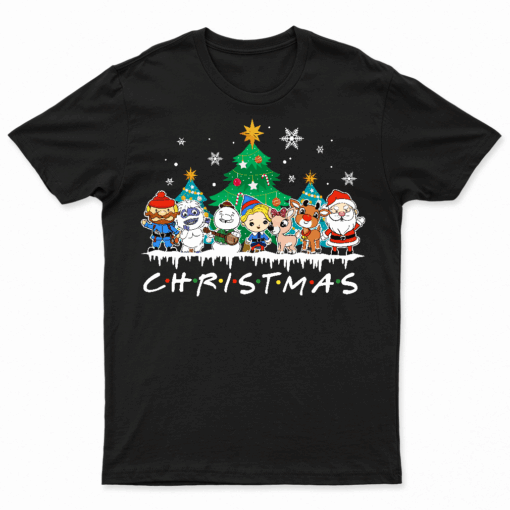 Christmas Friends Santa Rudolph Snowman Family Xmas Kids T Shirt