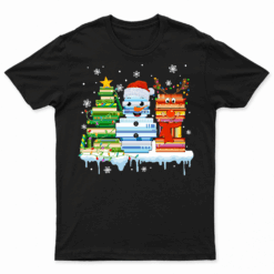 Christmas Library Tree Snoman Merry Bookmas Book Lover Xmas T Shirt