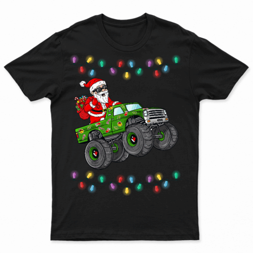 Christmas Santa Monster Truck Xmas Boys Kids Toddler Youth Tee