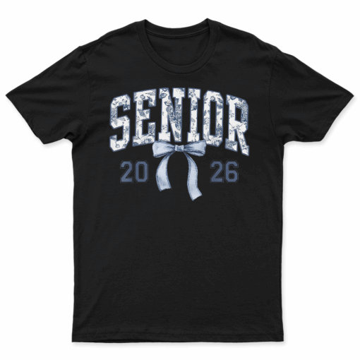 Class Of 2026 Senior Coquette Bow Blue Toile Floral T Shirt