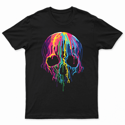 Colorful Melting Skull Art Graphic Halloween Tshirt T Shirt
