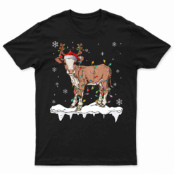 Cow Reindeer Hat Santa Christmas Lights Funny Cow Christmas T Shirt