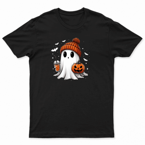Cute Ghost Drinking Coffee Halloween Ghost Ice Coffee Womens Pullover Hoodie