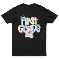 Cute Preppy First Day Of School Floral First Grade For Girls T Shirt