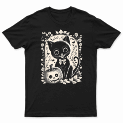 Cute Retro Halloween Cat And Pumpkin Jack O' Lantern T Shirt
