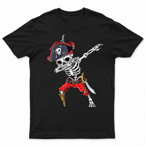Dabbing Skeleton Pirate T Shirt Halloween Kids Jolly Roger
