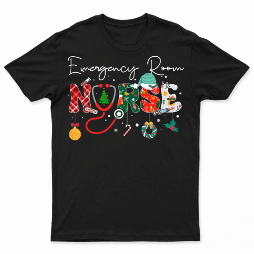 Emergency Room Nurse Christmas Nursing Stethoscope Xmas Scrub Top