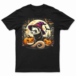 Ferret Witch Halloween   Spooky Pumpkin Bats Art T Shirt
