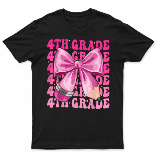 First Day Of 4Th Grade Girls Coquette Bow Back To School T Shirt