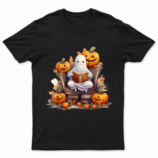 Funny Ghost Book Reading Boo Spooky Halloween Books Lover T Shirt