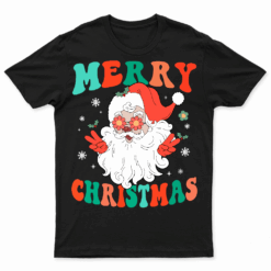 Funny Groovy Merry Christmas Trendy Santa Claus Holiday T Shirt