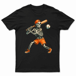 Funny Skeleton Batting Baseball Halloween Boys Men Kids T Shirt