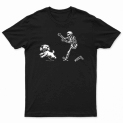 Halloween Dog Funny Skeleton Skeleton Chasing Dog T Shirt