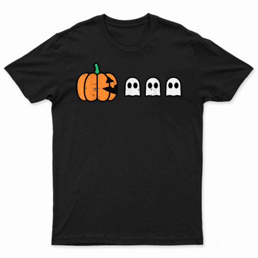 Halloween Gamer Pumpkin Eating Ghost Costume Men Boys Kids T Shirt