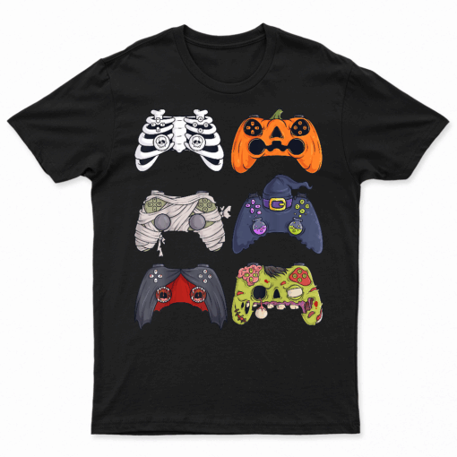 Halloween Skeleton Zombie Gaming Controllers Mummy Boys Kids T Shirt