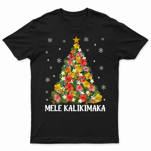 Hawaiian Floral Christmas Tree Mele Kalikimaka Tropical Xmas T Shirt
