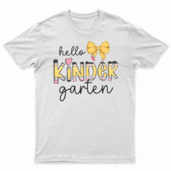 Hello Kindergarten Teacher Squad Coquette Bow Pencil School T Shirt