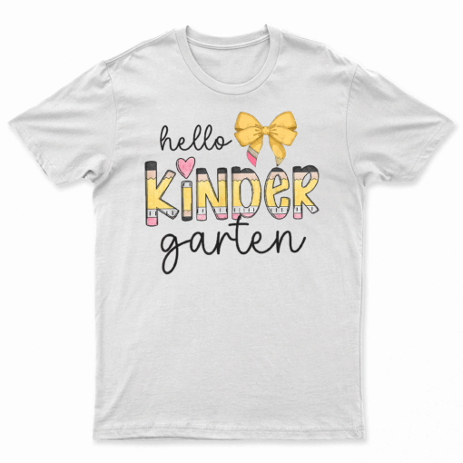 Hello Kindergarten Teacher Squad Coquette Bow Pencil School T Shirt