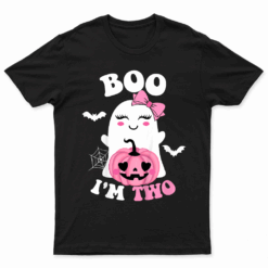 Kids Ghost Boo I'M Two Yr 2Nd Birthday Kids Halloween Groovy T Shirt